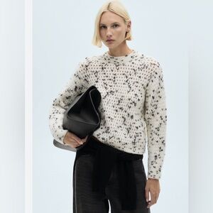Mango Black and White Open Knit Chunky Sweater Size M